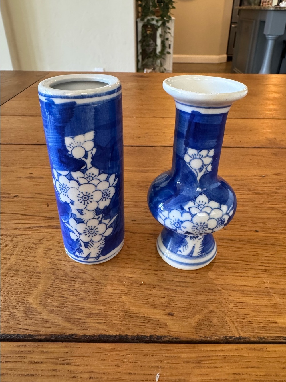 Two Small Chinoiserie Blue & White Vintage Vases